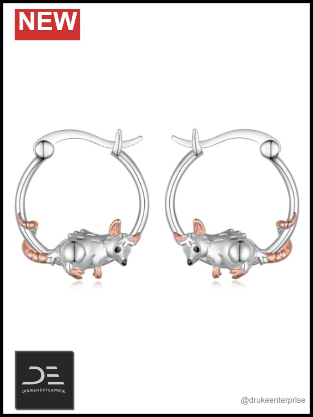Opossum Hoop Earrings 925 Sterling Silver Animal Possum Earrings Wildlife